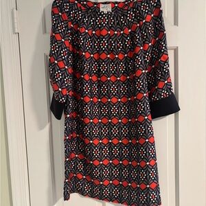 Trina Turk Black and Red Geometric Long Sleeve Dress